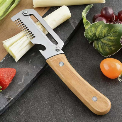 2-in-1 Stainless Steel Vegetable Peeler with Wooden Handle & Bottle Opener
